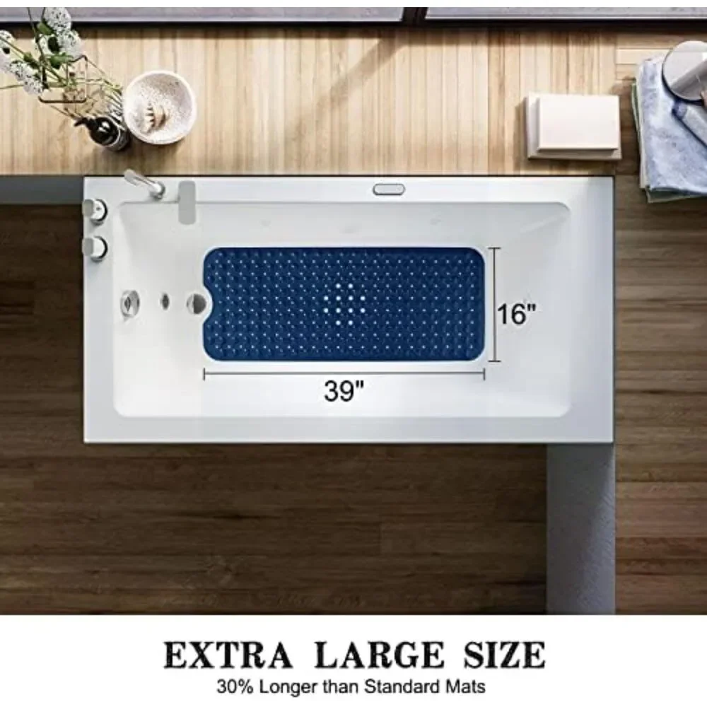 Bathtub Shower Mats Extra Long Non-Slip Bath Tub Mat 39 x 16 Inch Suction Cups